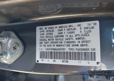 2010 Honda Accord 3.5 Ex-L z USA, uszkodzony, nr VIN 1HGCP3F88AA005757